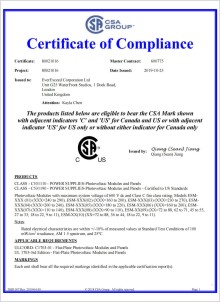 Certificat UL pour panneau solaire